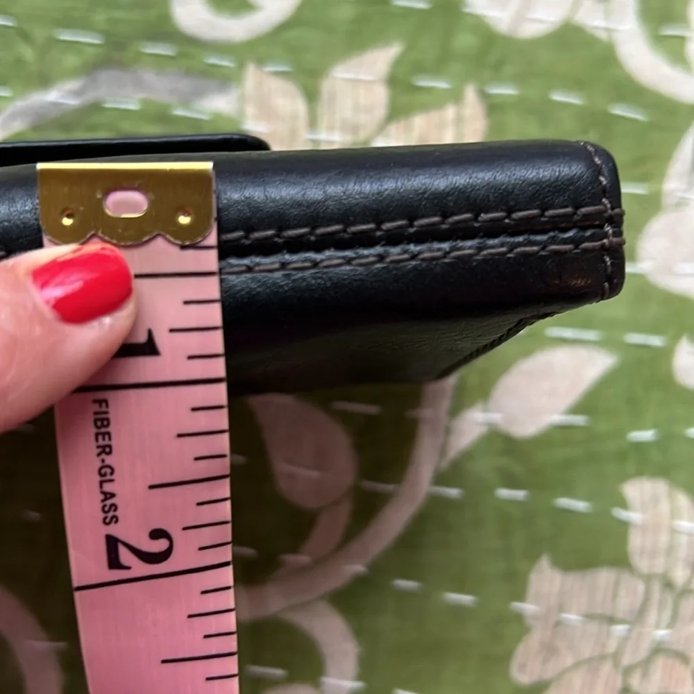 FOSSIL TOTE WALLET SET GENUINE LEATHER BLACK GOLD HARDWARE